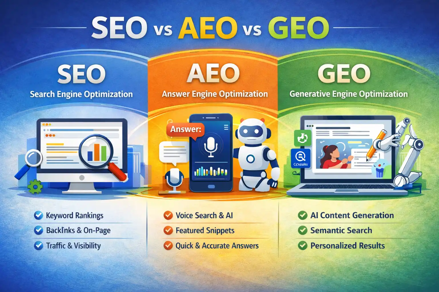 SEO vs AEO vs GEO